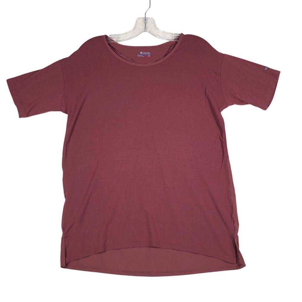 Columbia Womens Medium Shirt Short Sleeve Maroon Cozy Casual Soft Hiking